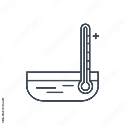 Thin line icon thermometer measures the temperature of the water