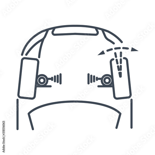 Thin line icon car service, wheel alignment, toe angle
