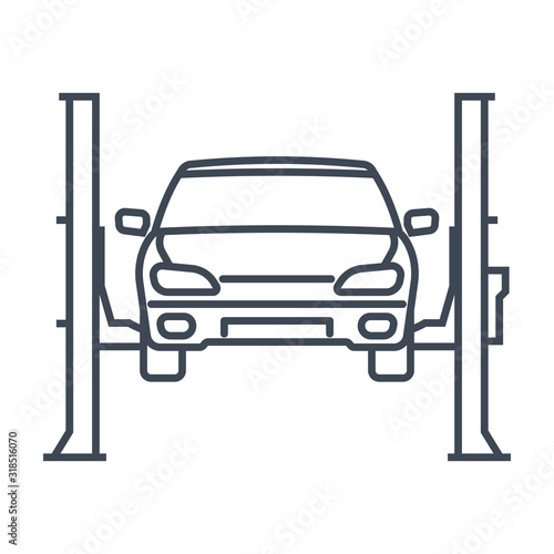 Thin line icon car repair lift, service, maintenance