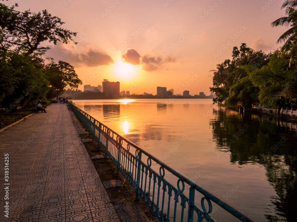 Sunset on the West Lake in Hanoi, Vietnam