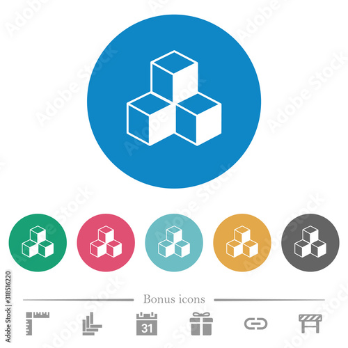 Cubes flat round icons