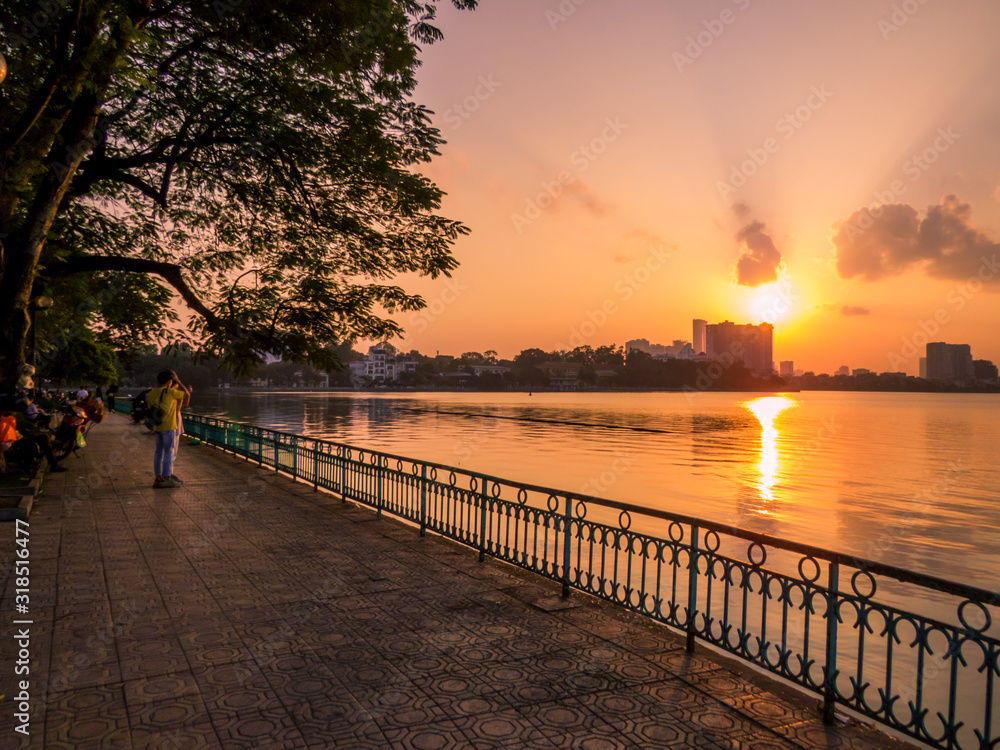 Sunset on the West Lake in Hanoi, Vietnam