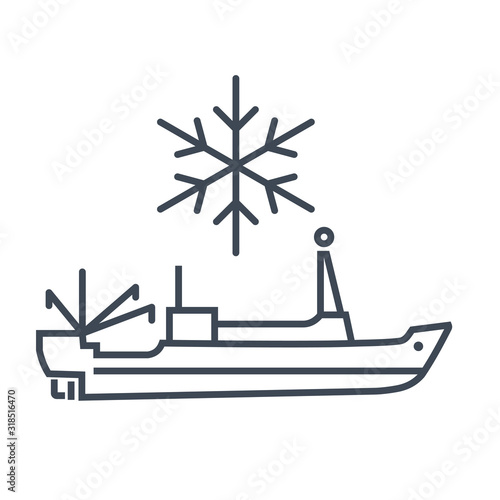 Thin line icon sea refrigerator ship, trawler, seiner