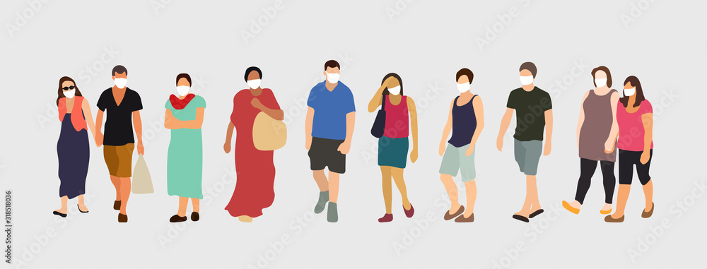 People wearing virus protection masks. Coronavirus prevention vector illustration. People wearing virus protection masks. Coronavirus prevention vector illustration.