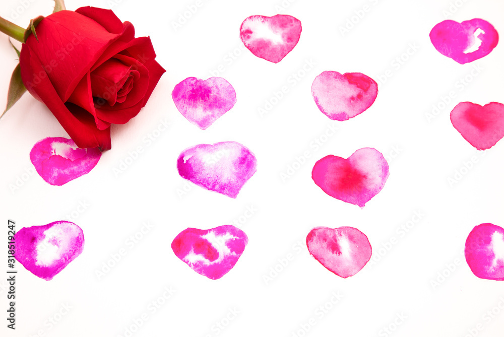 a rose on watercolor hearts background a rose on watercolor hearts background