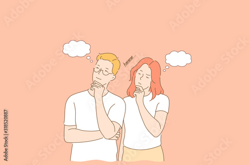 Couple, thought or dream concept. Simple flat vector