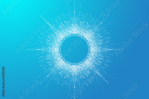 Big Genomic Data Visualization. DNA helix, DNA strand, DNA Test. CRISPR CAS9 - Genetic engineering. Molecule or atom, neurons. Abstract structure for Science or medical background, banner. Wave flow.
