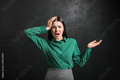 Stressed female teacher nea...