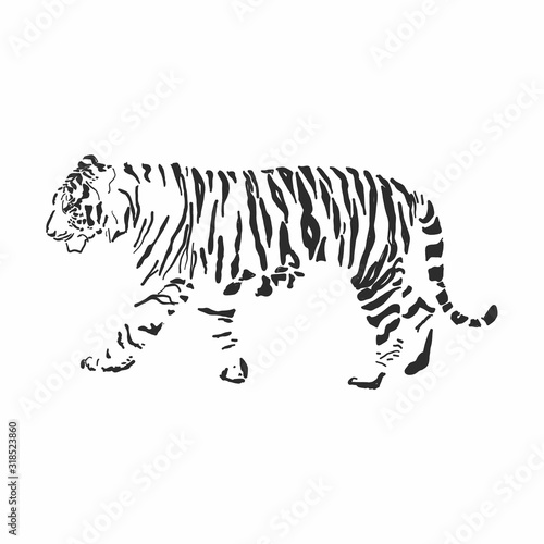 Graphic black tiger on a white background.