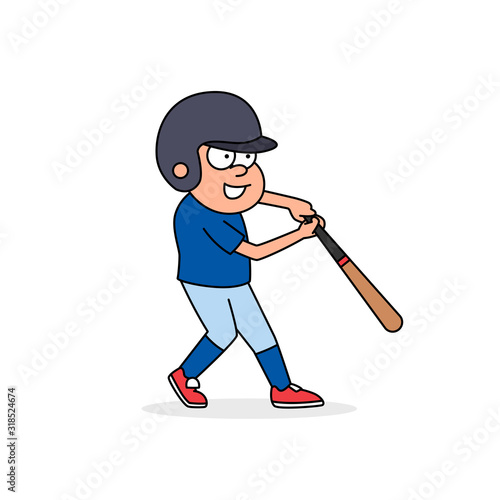 Baseball player swing baseball bat, vector retro cartoon sport illustration