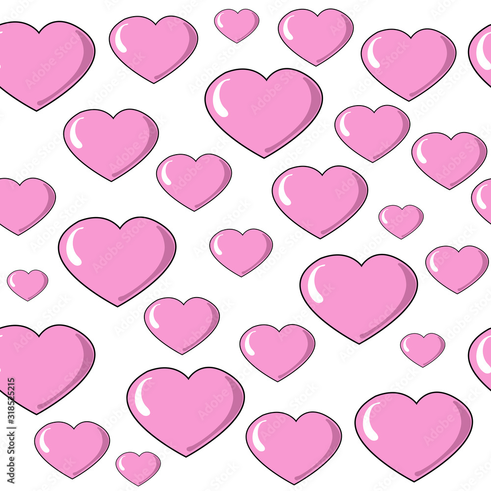 Valentine's day romantic background with pink hearts on a white background seamless pattern