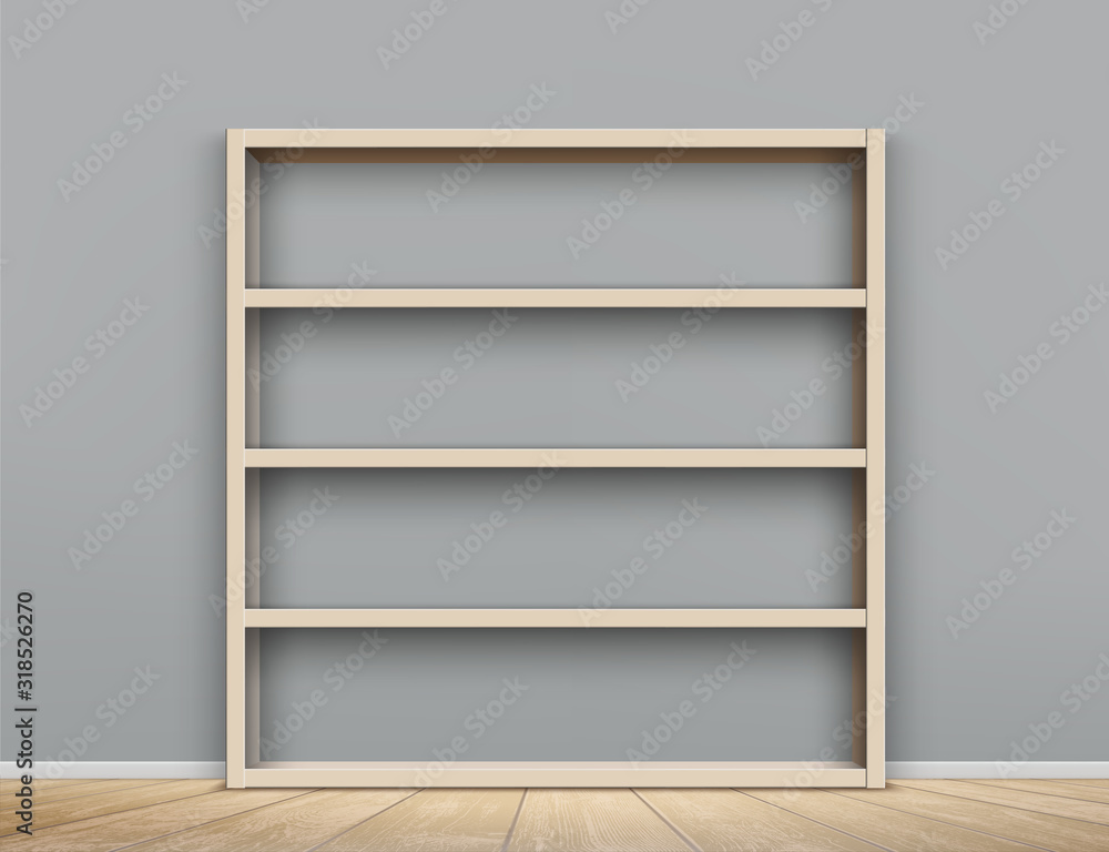 Stockvector Wooden empty bookshelf in the room. Shelves cabinet
