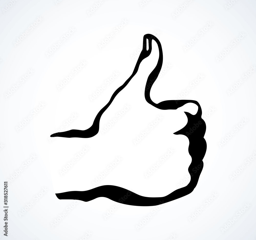 Thumb up. The sign is excellent. Vector drawing