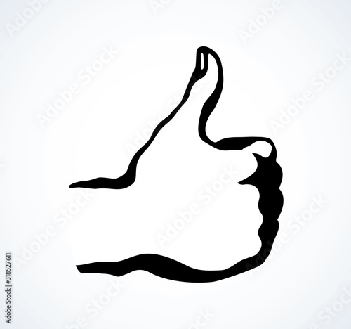 Thumb up. The sign is excellent. Vector drawing