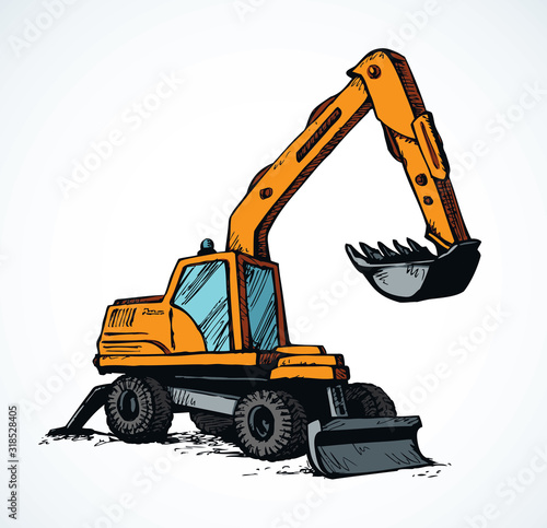 Excavator drawing isolated on white background