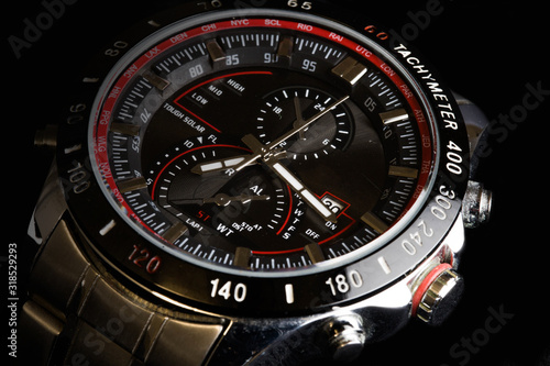 Obraz na plátně Luxury  sport chronograph black Analog Men's Watch silver red steel for men luxu