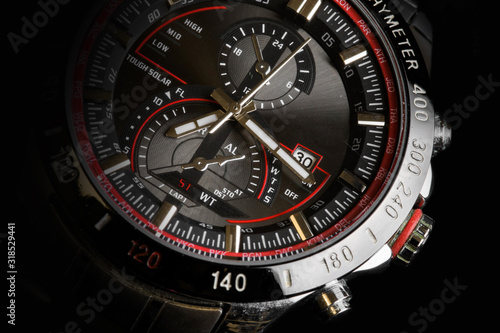 Принти на полотні Luxury  sport chronograph black Analog Men's Watch silver red steel for men luxu