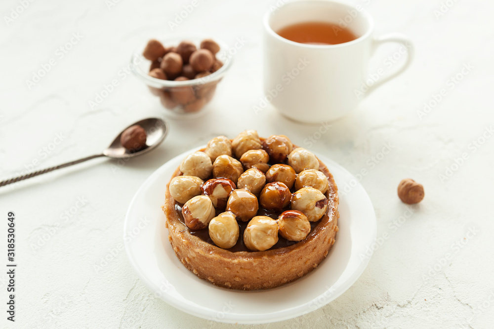 Hazelnut tartlet. Hazelnut. Gourmet dessert.