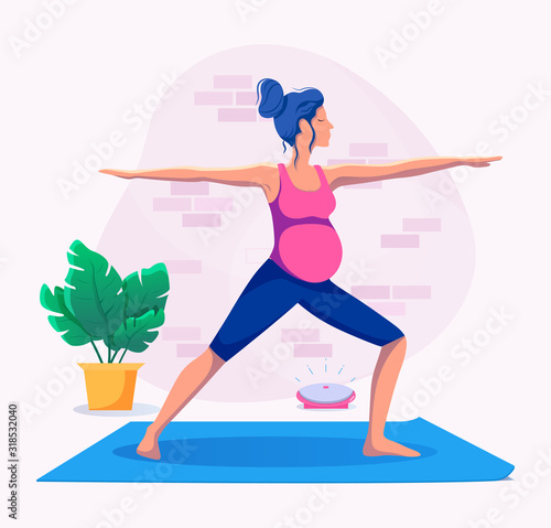 Pregnant woman practicing yoga and meditating vector illustration