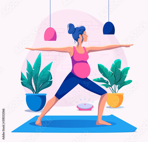 Pregnant woman practicing yoga and meditating vector illustration
