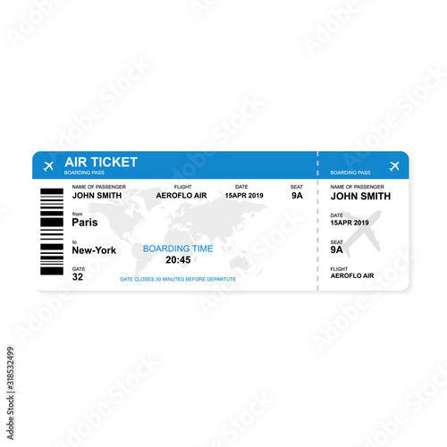 Airplane ticket with shadow. Vector