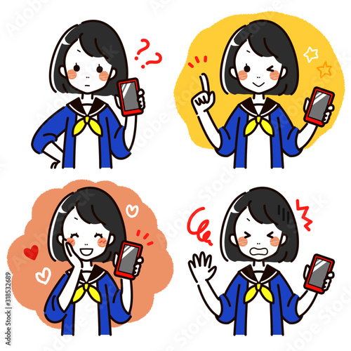 スマートフォンを持った女子高生