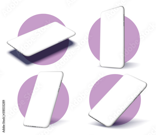 A collection of smartphones at different angles. Collection mobile phones isolated on white background. Mockup generic device. Template for infographics or presentation. Vector smartphones set. Pink