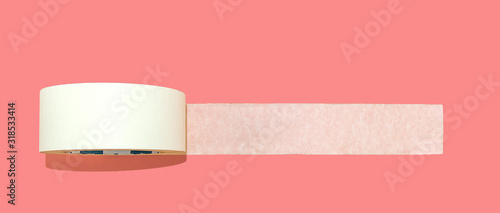 Round roll of white duct tape, adhesive tape.The view from the top
