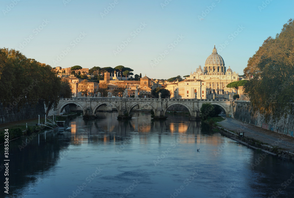 Fototapeta premium St. Peter's Basilica, Sant Angelo Bridge, Vatican, Rome, Italy
