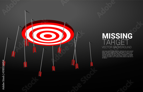 multiple arrow archery missing target. Business Concept of marketing target and customer.Company vision mission and goal.
