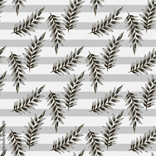 seamless vector pattern with leaves and lines gray color