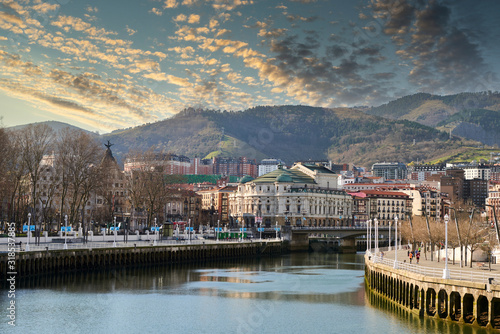 Rio Nervion y Teatro Arriaga, Bilbao, Biscay, Basque Country, Euskadi, Spain, Europe photo