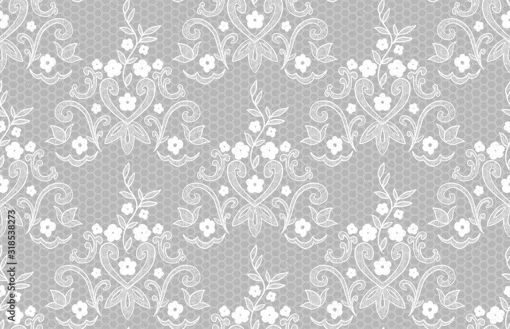 Fototapeta premium seamless vector pattern white lace with flowers