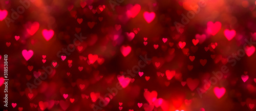 Valentines day background banner - abstract panorama background with red and pink hearts - concept love