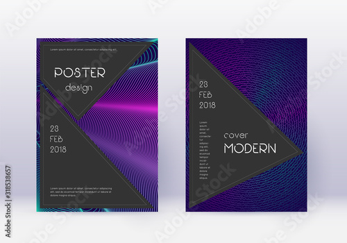 Black cover design template set. Neon abstract lin