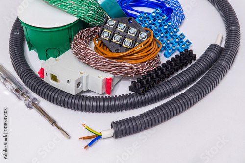 Kit spare parts and tools for electrical repairs in home or office