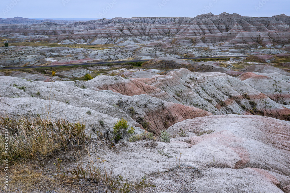 Naklejka premium Panoramic View of the Stone Hills in the Badlands National Park