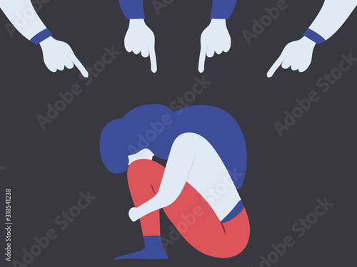 Conceptual illustration for bullying, gossiping; aspersion, defamation, slander, libel, slur, detraction, on female girl and teen