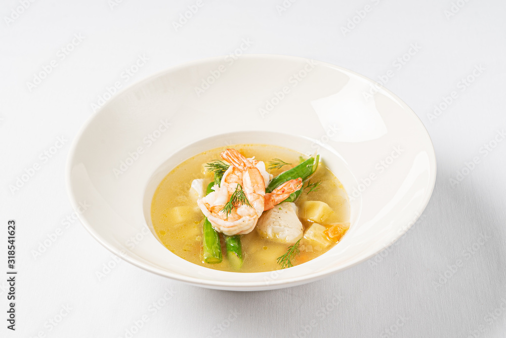 seafood soup on the white background seafood soup on the white background