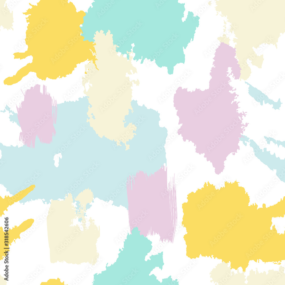 Fototapeta premium Vector seamless pattern with brush strokes, color splashes on white.