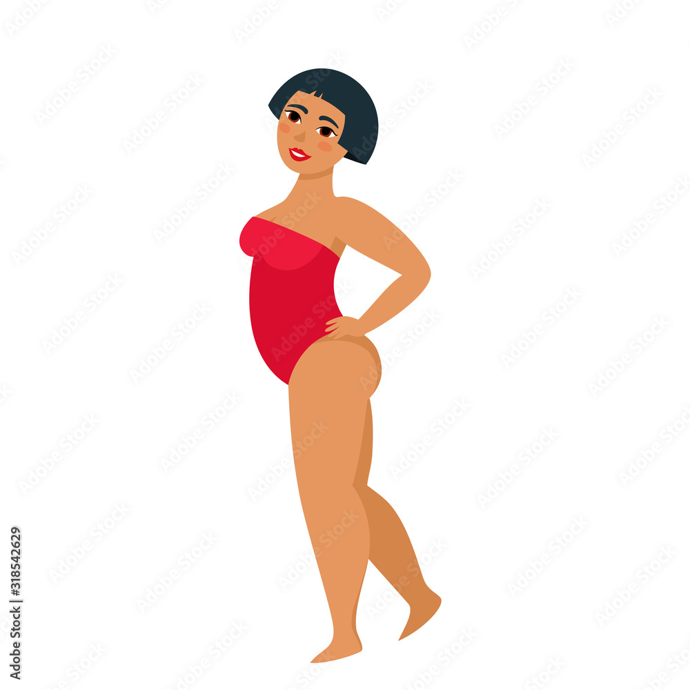 Body positive cartoon beautiful woman isolated on white. Body positive cartoon beautiful woman isolated on white.