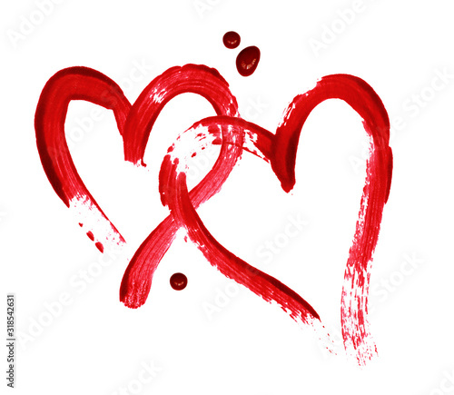 Two red hearts painted with...