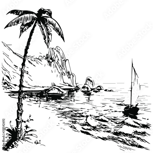 Beach. Scenery. Vector on a transparent background.