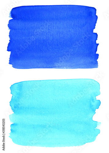 Hand drawn abstract background of blue watercolor brushstrokes