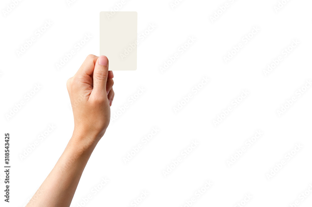 hand holding blank card solated on white background with clipping path. hand holding blank card solated on white background with clipping path.