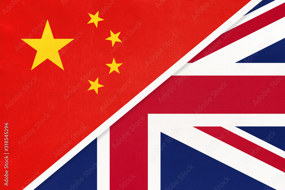 Republic of China vs United Kingdom of Great Britain national flag from textile. Relationship between two countries. Republic of China vs United Kingdom of Great Britain national flag from textile. Relationship between two countries.