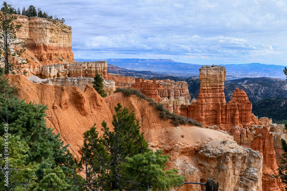 Amazing View to the Geological Structures called hoodoos in the Bryce Canyon National Park, USA