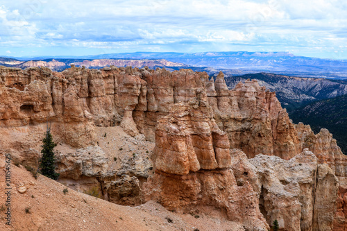 Amazing View to the Geological Structures called hoodoos in the Bryce Canyon National Park, USA