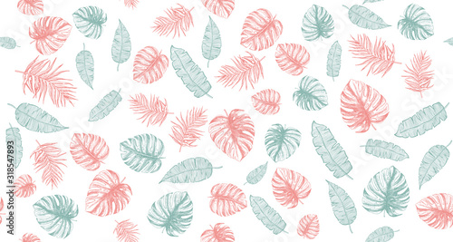 Tropical leaves set hand drawn illustration. 