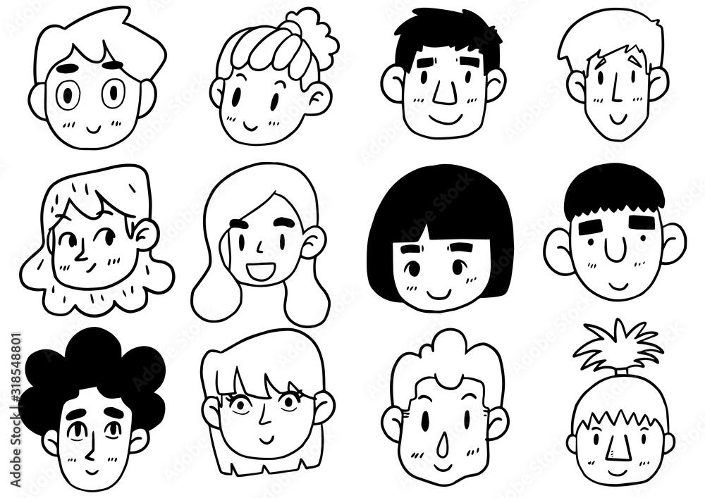 Hand Drawn Doodle cute Funny Avatars cartoon emoticon,set of cute vector faces, different emotions isolated on white background Vector illustration Hand Drawn Doodle cute Funny Avatars cartoon emoticon,set of cute vector faces, different emotions isolated on white background Vector illustration